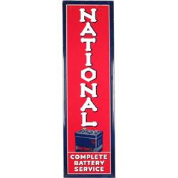 National Batteries  Painted red & blue tin sign  6 volt