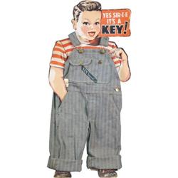 Key Overalls on cardboard display  15 x 30 