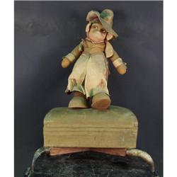 2 Items: Early Western Folk-Art Stool & a Cowboy Monkey