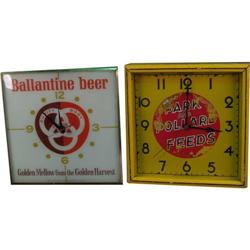 Lot of 2 Sq Adv Clocks: Ballantine Beer & Park-Pollard