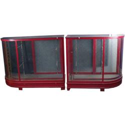 2 Curved Glass Oak Display Cabinets 42" x 18" x 38"