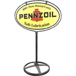 Oval Shaped "Pennzoil" sign on original Floor Stand