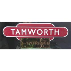 Lot of 2 signs: glass entrance and a porcelain tamworth