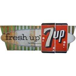 Rare & HTF  7-Up   4 panel Hi-way Sign  Tin on Wood