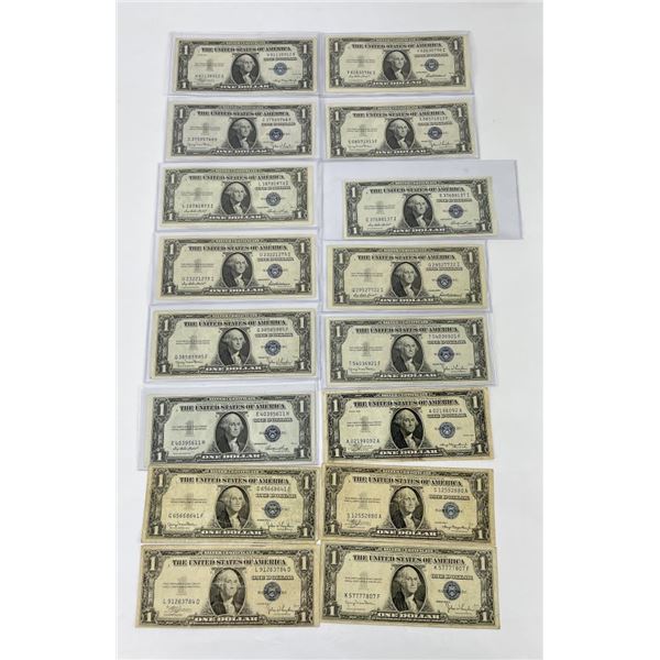 Lot of 16 1935 Blue Seal $1 Silver Certificates