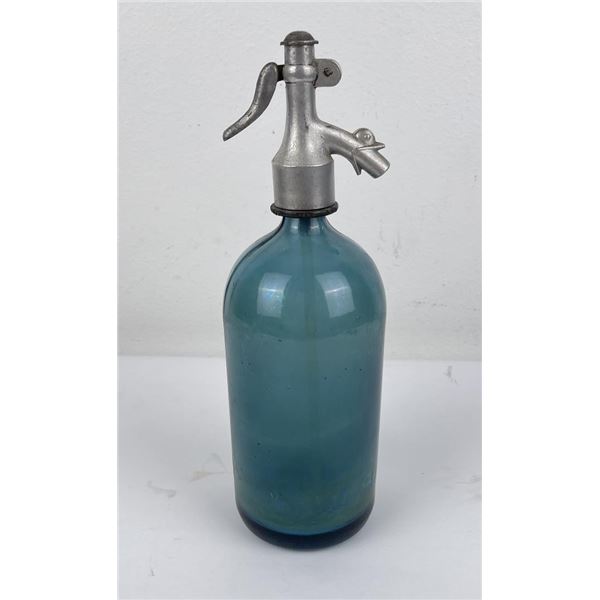 European Blue Glass Seltzer Water Bottle