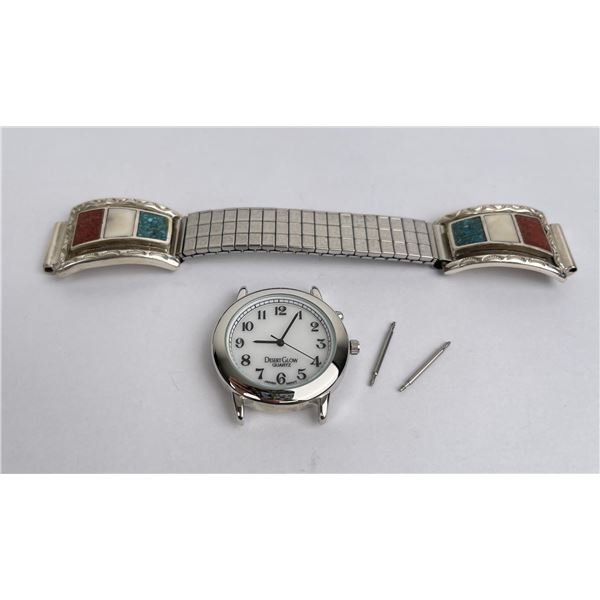 Zuni Indian Inlaid Sterling Watch Band Set