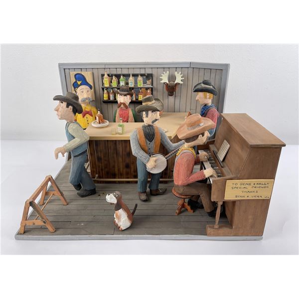 Montana Folk Art Carved Wood Saloon Diorama