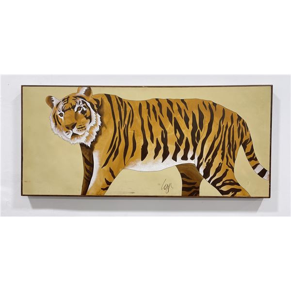 Mid Century Tiger Painting Oil on Canvas