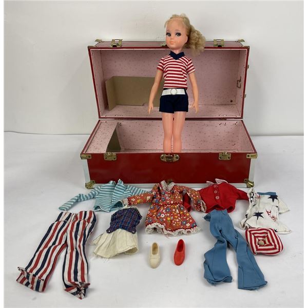 Vintage Doll in Steamer Trunk