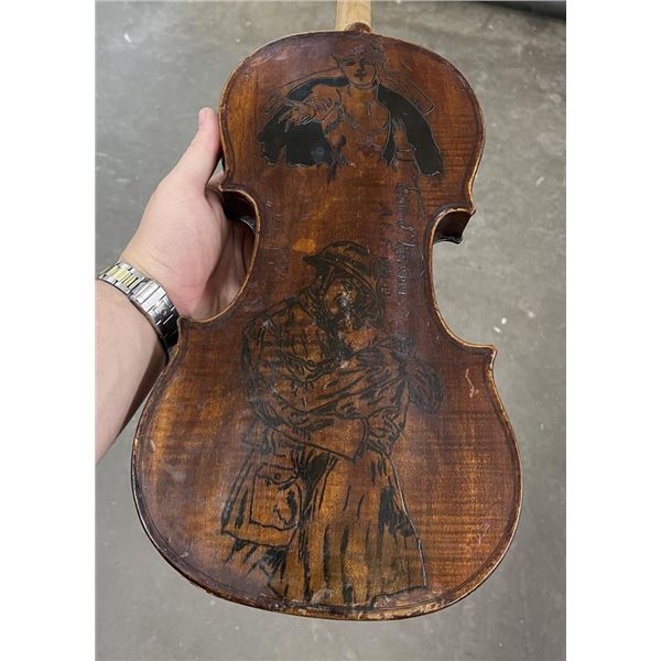 WW1 Trench Art Pyrography Violin Jane Kimball