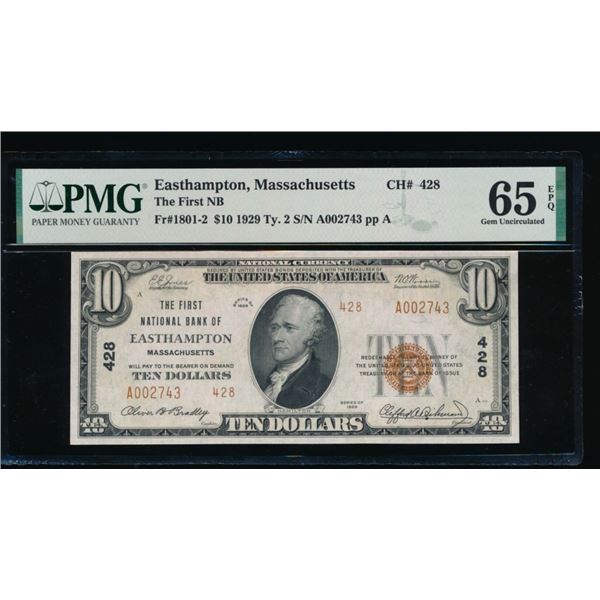 1929 $10 Easthampton MA National PMG 65EPQ