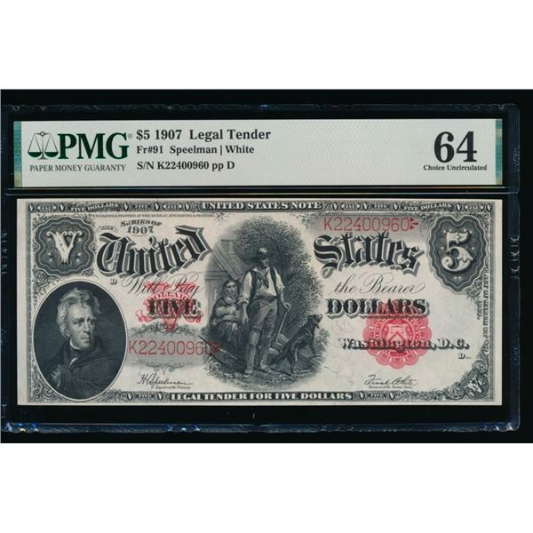 1907 $5 Legal Tender Note PMG 64