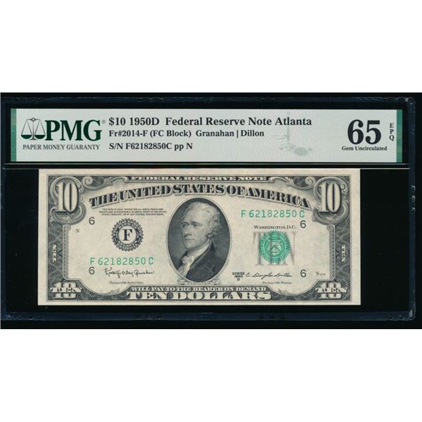 1950D $10 Atlanta FRN PMG 65EPQ