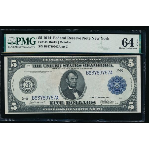 1914 $5 New York FRN PMG 64EPQ
