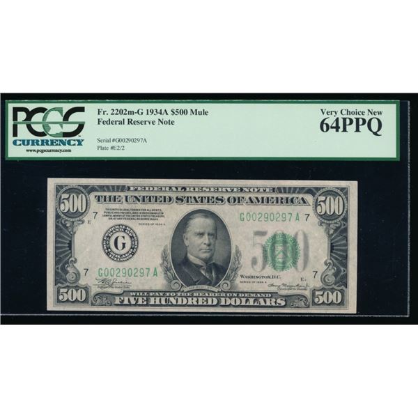 1934A $500 Mule Chicago FRN PCGS 64PPQ