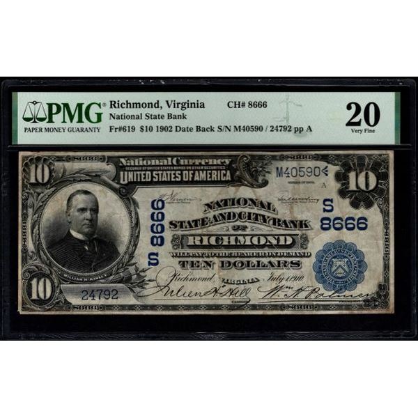 1902 $10 Richmond VA National PMG 20