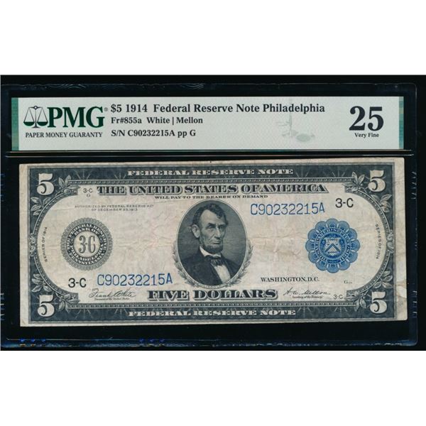 1914 $5 Philadelphia FRN PMG 25