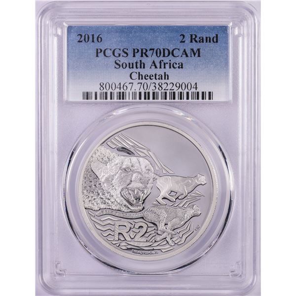 2016 Proof South Africa 2 Rand Cheetah Silver Coin PCGS PR70DCAM