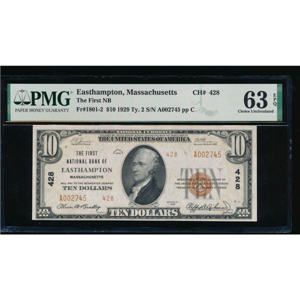 1929 $10 Easthampton MA National PMG 63EPQ