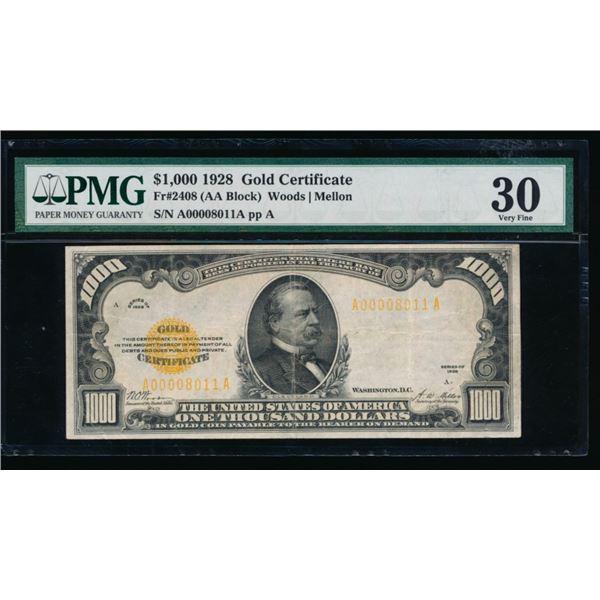 1928 $1000 Gold Certificate PMG 30