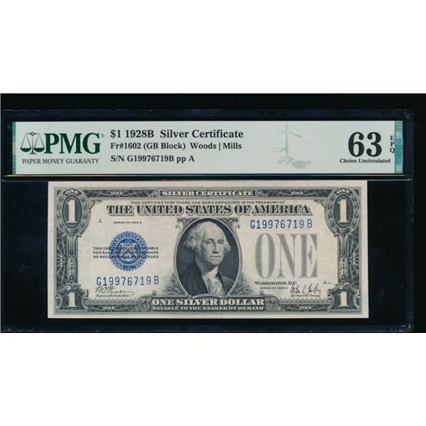 1928B $1 Silver Certificate PMG 63EPQ