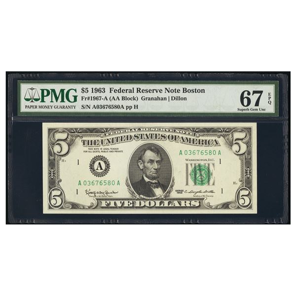 1963 $5 Boston FRN PMG 67EPQ