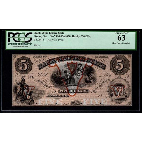 1800's $5 Rome GA Obsolete Note PCGS 63