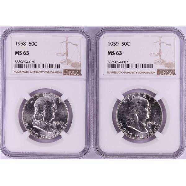 Lot of 1958-1959 Half Dollar Coins NGC MS63