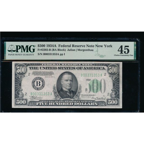1934A $500 New York FRN PMG 45