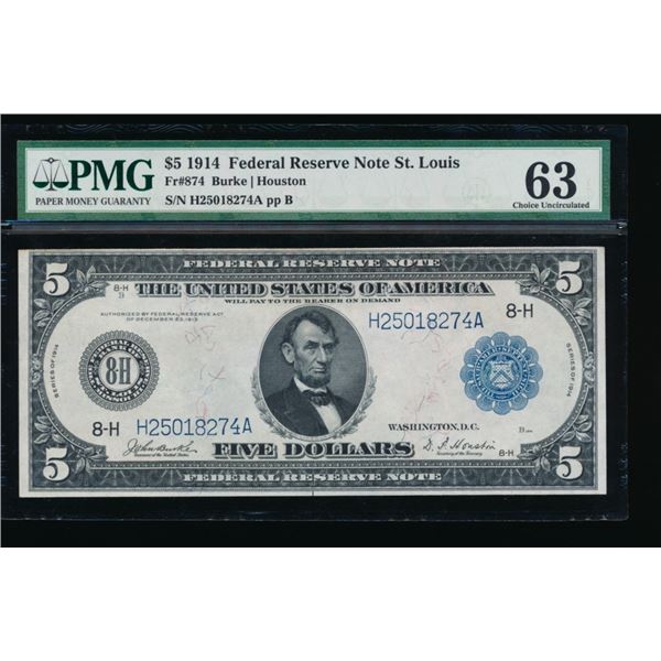 1914 $5 St Louis FRN PMG 63
