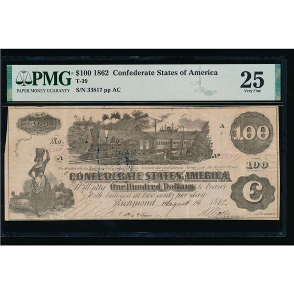 1862 $100 T-39 Confederate PMG 25