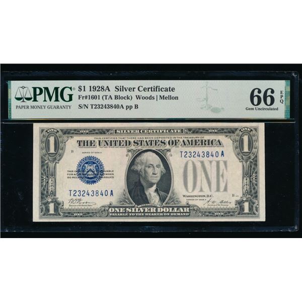 1928A $1 Silver Certificate PMG 66EPQ