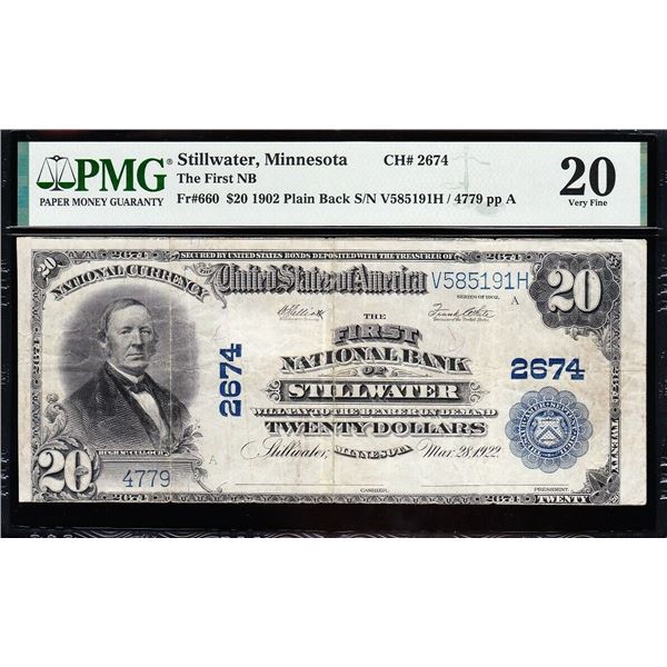 1902 $20 Stillwater MN National PMG 20