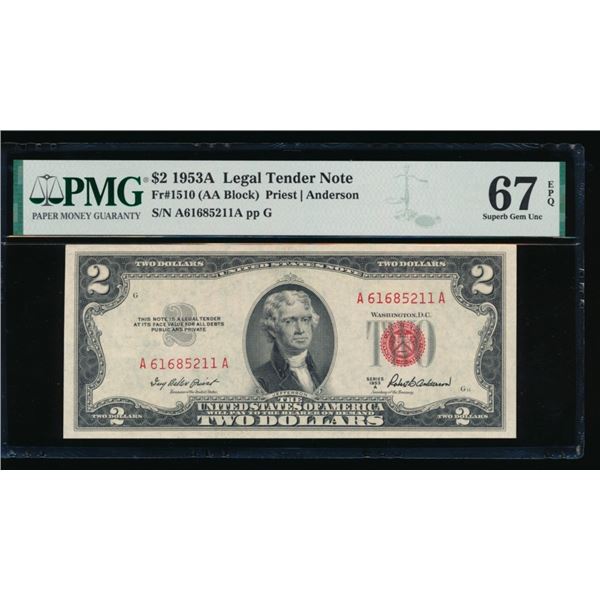 1953A $2 Legal Tender Note PMG 67EPQ
