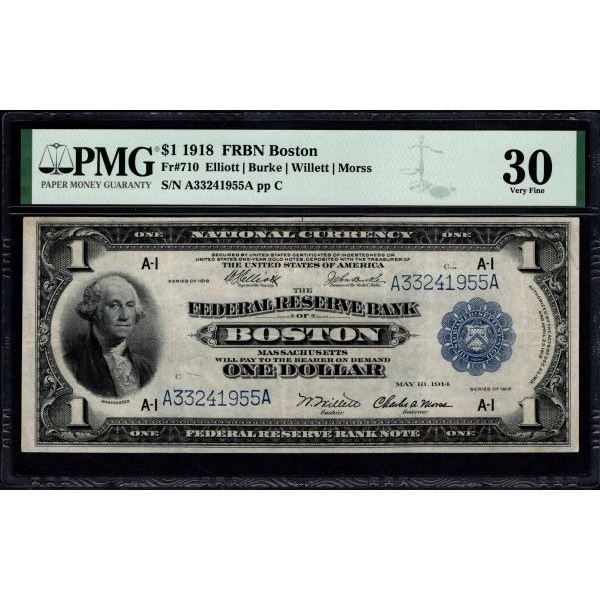 1918 $1 Boston FRBN PMG 30