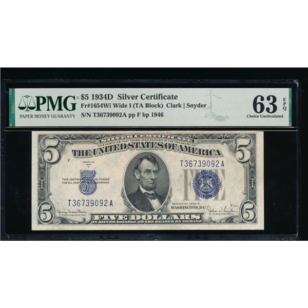 1934D $5 Silver Certificate PMG 63EPQ