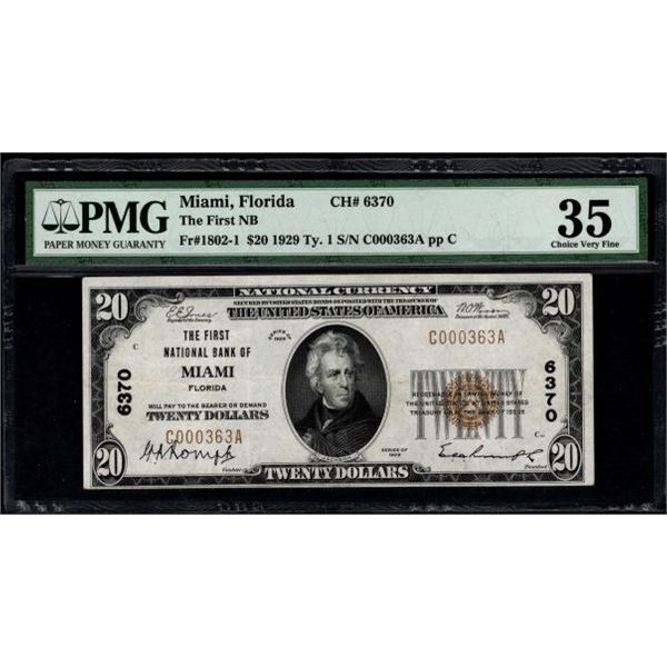 1929 $20 Miami FL National Bank Note PMG 35