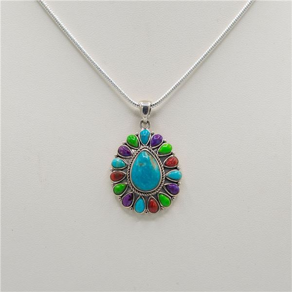 Natural Multi Color Turquoise And Copper Pendant