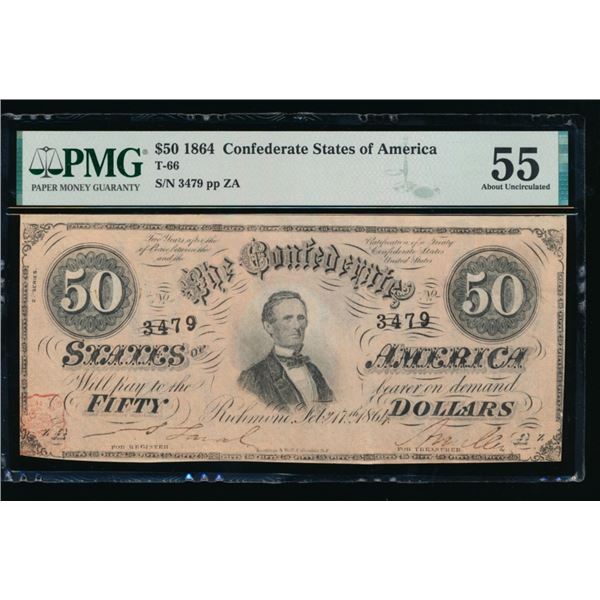 1864 $50 T-66 Confederate PMG 55