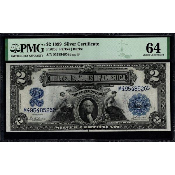 1899 $2 Mini Porthole Silver Cert PMG 64