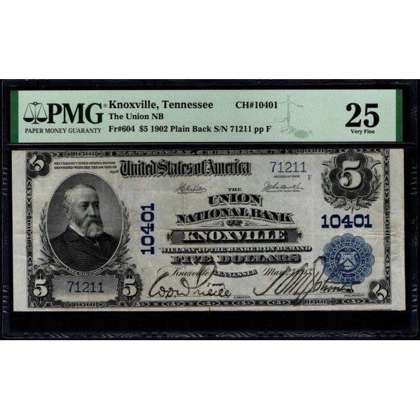 1902 $5 Knoxville TN National PMG 25