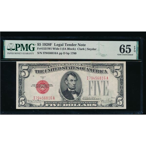 1928F $5 Legal Tender Note PMG 65EPQ