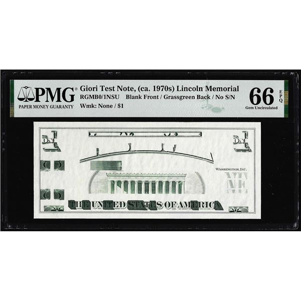 Circa 1970's Lincoln Memorial Giori Test Note PMG Gem Uncirculated 66EPQ