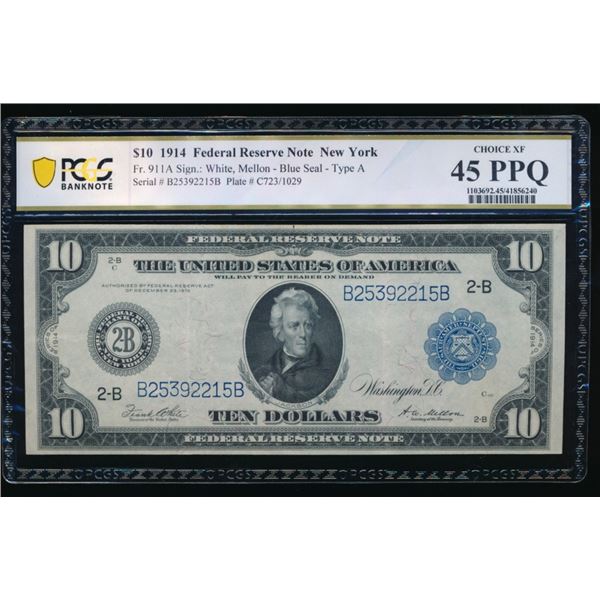 1914 $10 New York FRN PCGS 45PPQ