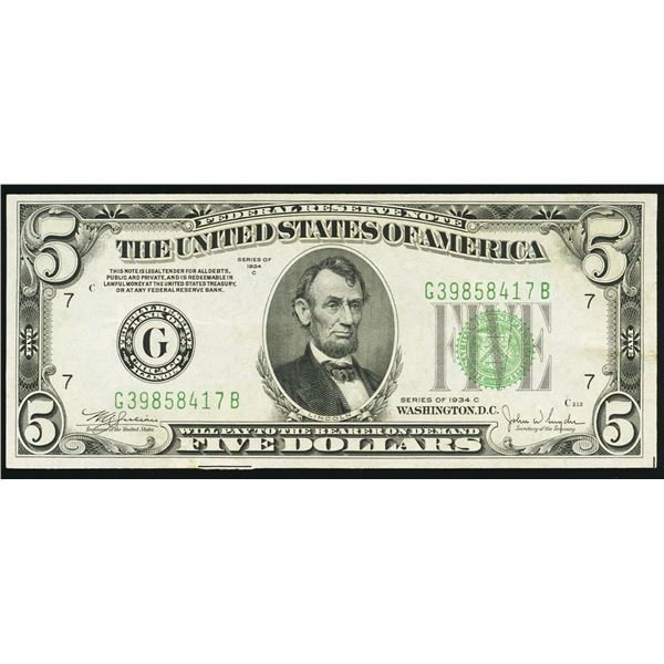 1934C $5 Chicago Federal Reserve Note