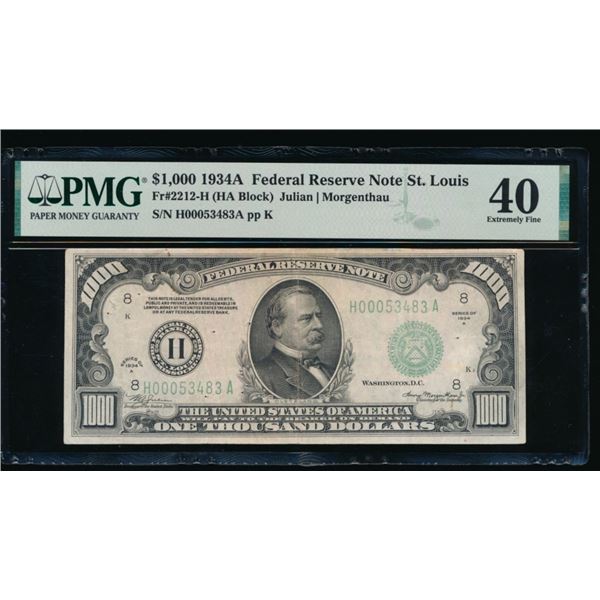 1934A $1000 St Louis FRN PMG 40