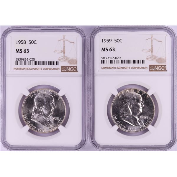 Lot of 1958-1959 Half Dollar Coins NGC MS63