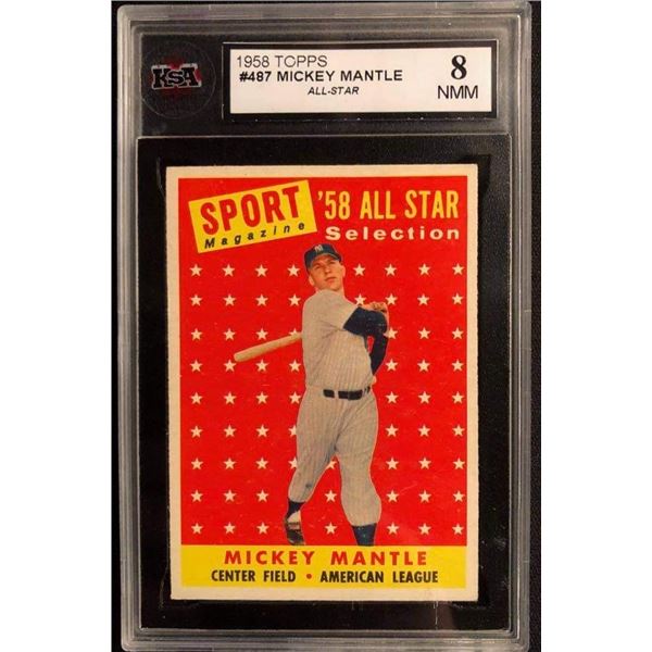 1958 TOPPS #487 MICKEY MANTLE ALL-STAR (KSA 8)