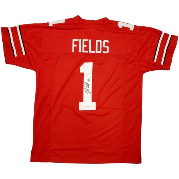 Ohio State Buckeyes Justin Fields Autographed Red Jersey (Beckett COA)